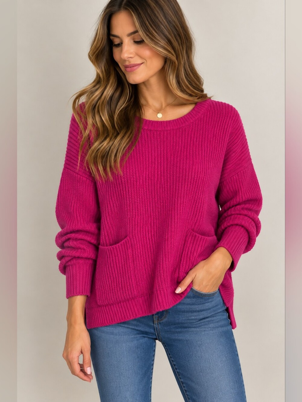 Melloday Fuchsia Pink Knit Sweater Size XL